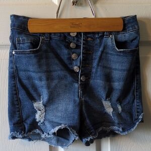 Refuge Dark Blue Distressed Jean Shorts